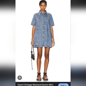 GANNI Western Detail Cotton Denim Mini Dress With Buttons